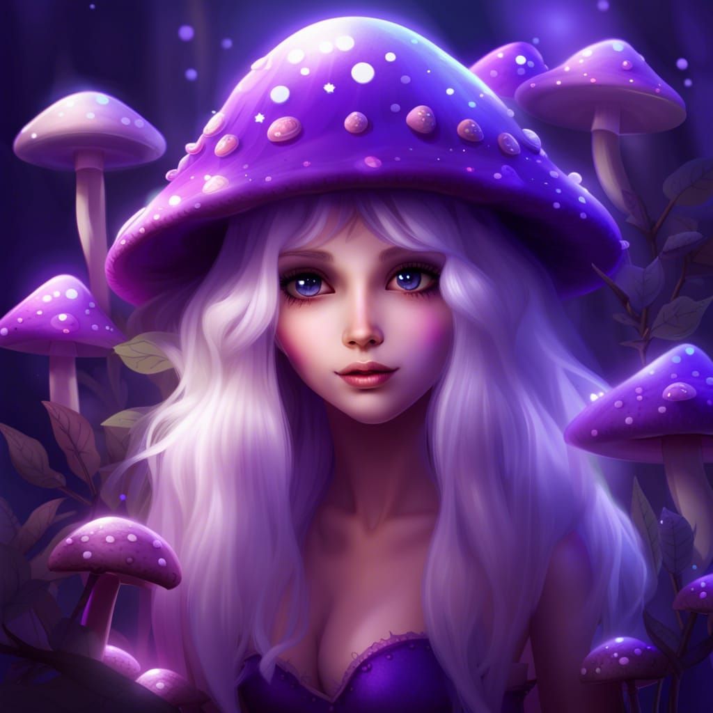 Glowing Purple Fairy with Mushroom Hat