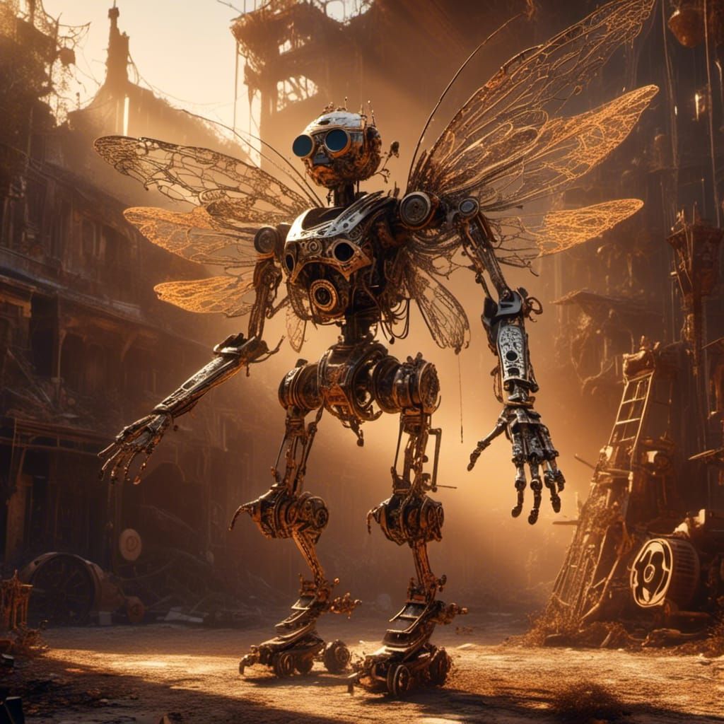 Steampunk Robot Fairy in Desert Wrecking Yard