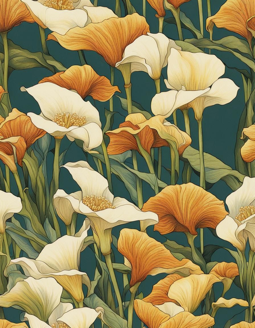 Art Deco Calla Lily Pattern in Ukiyo-e Style