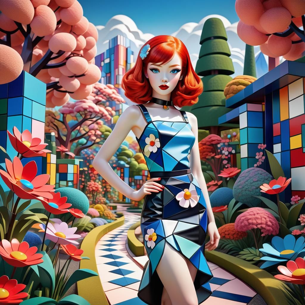 Pin-Up in Cubist Garden: 3D Diorama Art