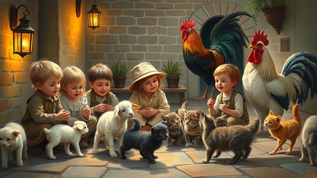 Idyllic Childhood Scene in Whimsical Style