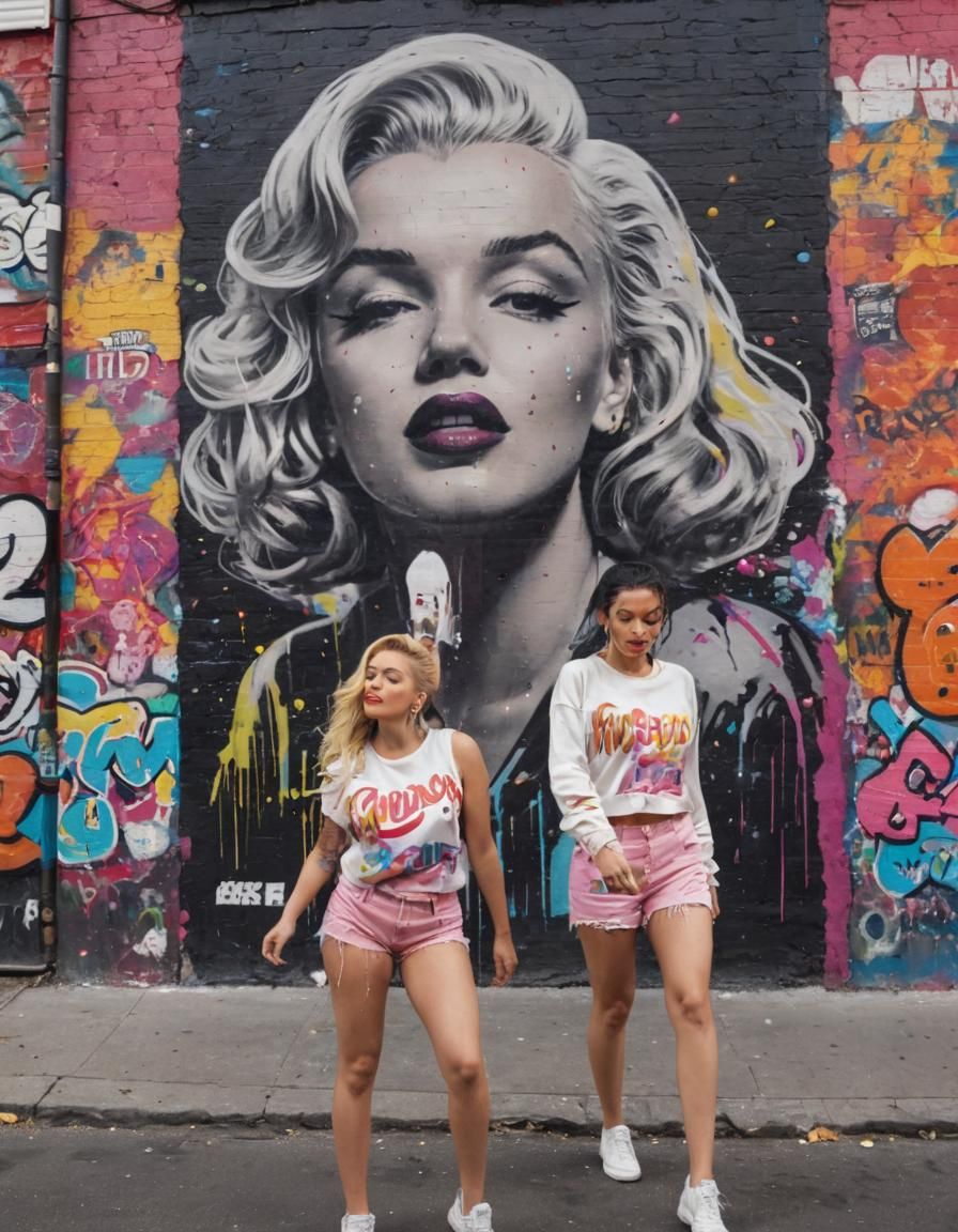 Marilyn Monroe and Olivia Munn in Street Art Photo