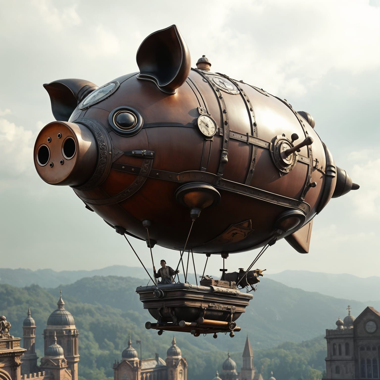Steampunk Pig Dirigible with Gondola