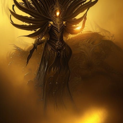 Eldritch Elven God in Gilded Armor