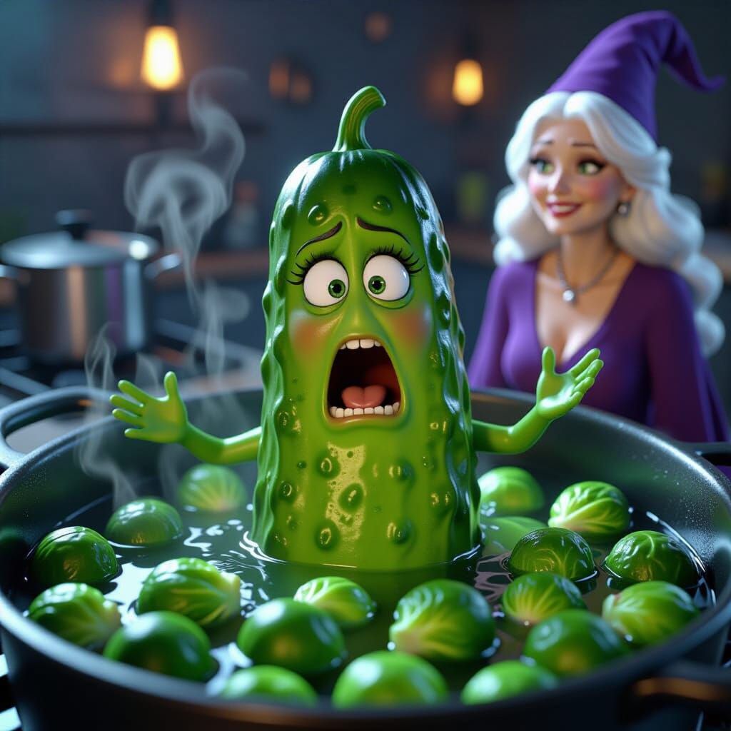 Spectacular 3D cgi animation of a humanoid green pickle swim...
