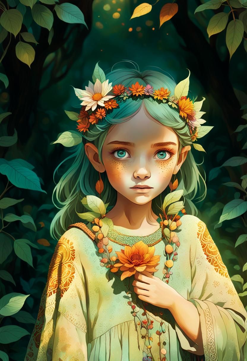 Enchanting Pixie Child in Autumn Garden