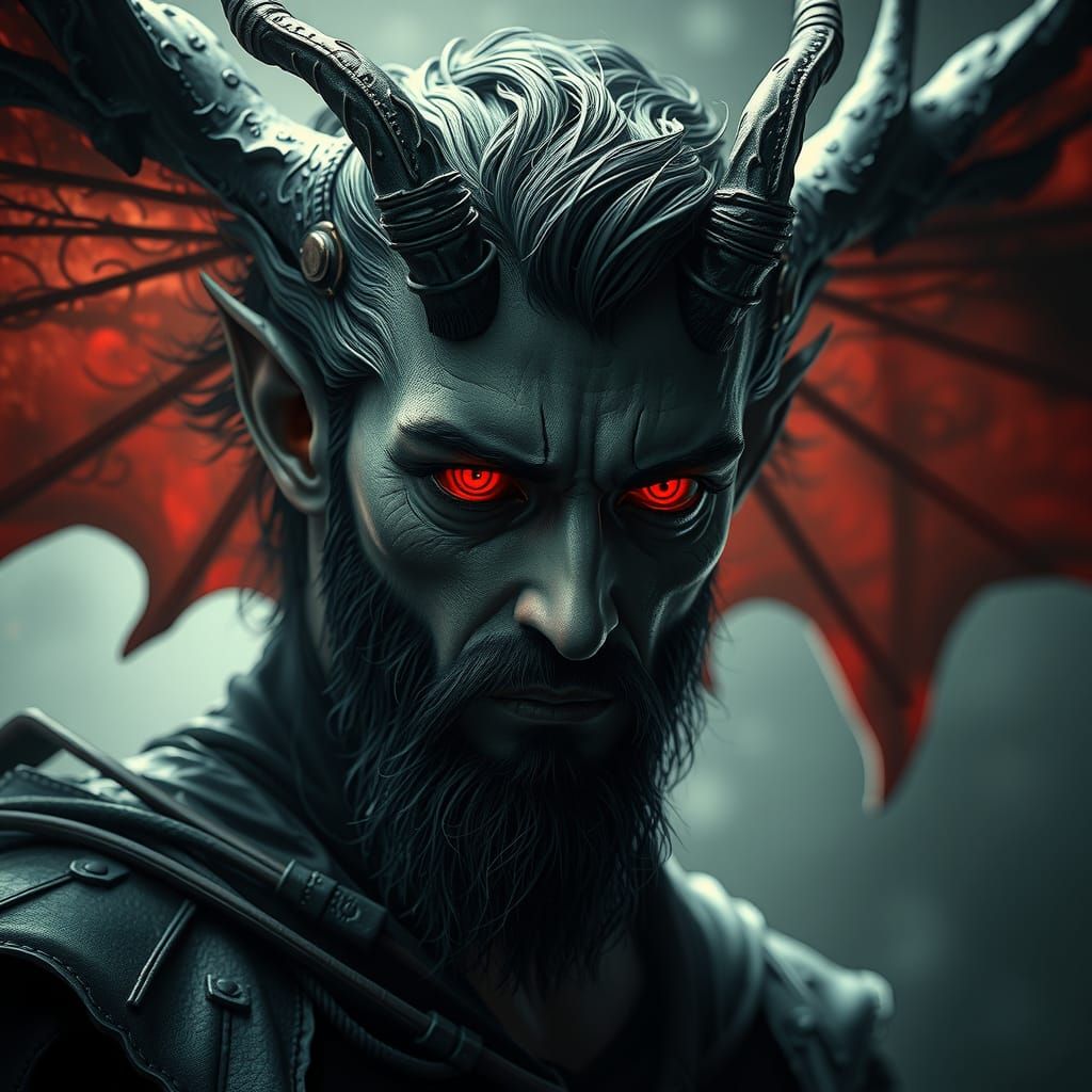 dark unsettling painting of Lucifer as a man with evil eyes ...