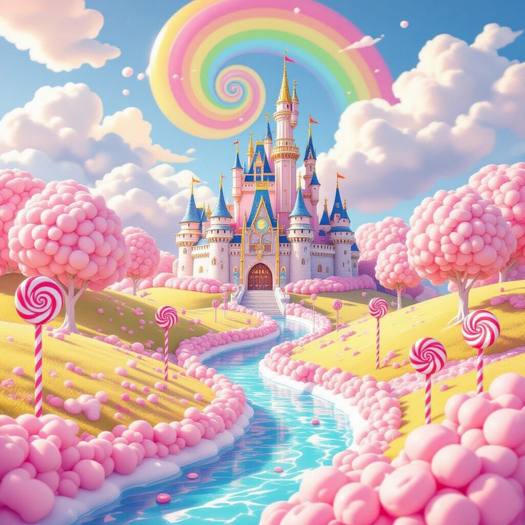 Whimsical Candy Land: Cotton Candy Hills & Lollipop Trees