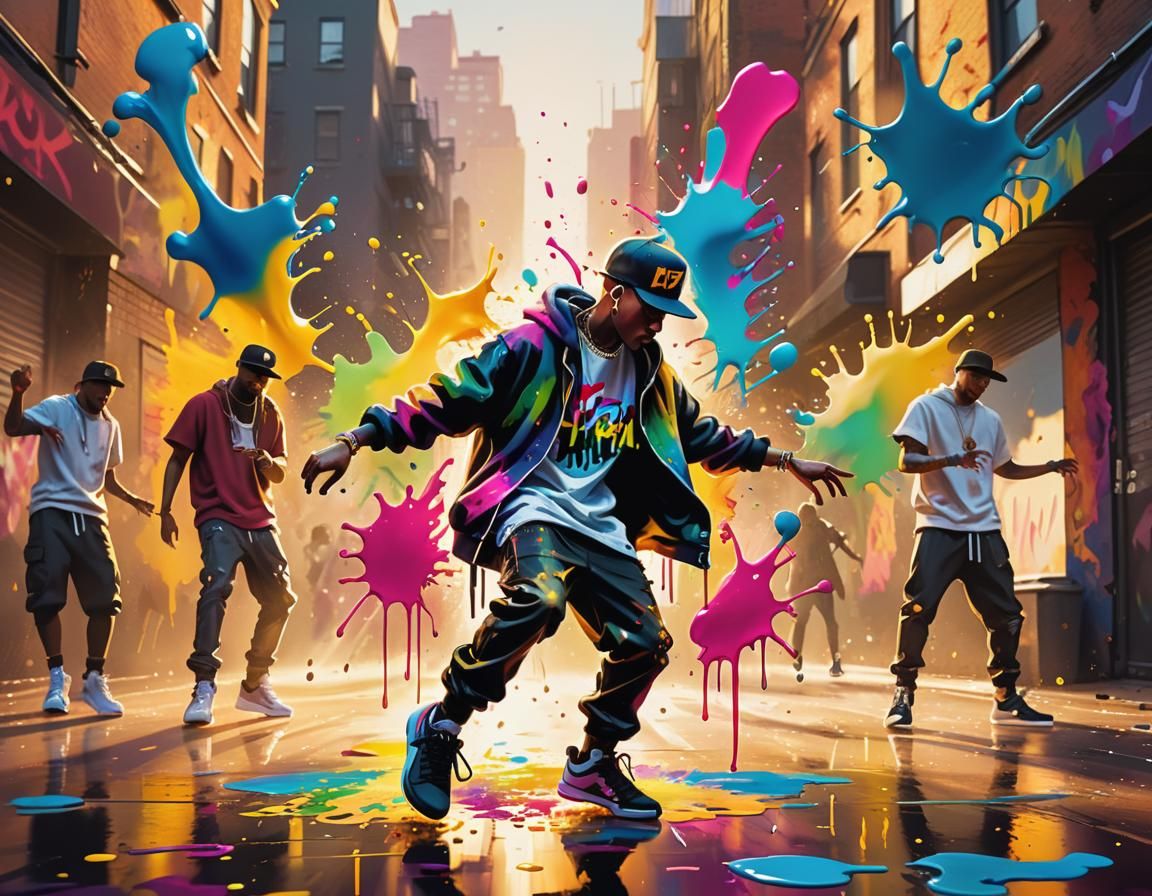 Hip Hop Dancer Splashing Ink: Vibrant Oil Painting