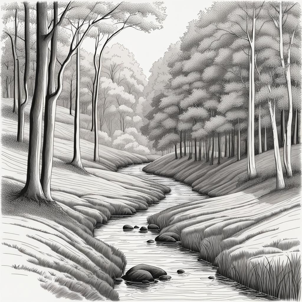 Forest Brook Line Drawing