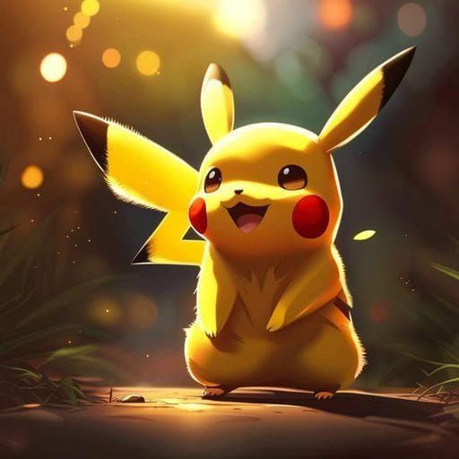 Happy Pikachu with Bokeh and Sun Beams