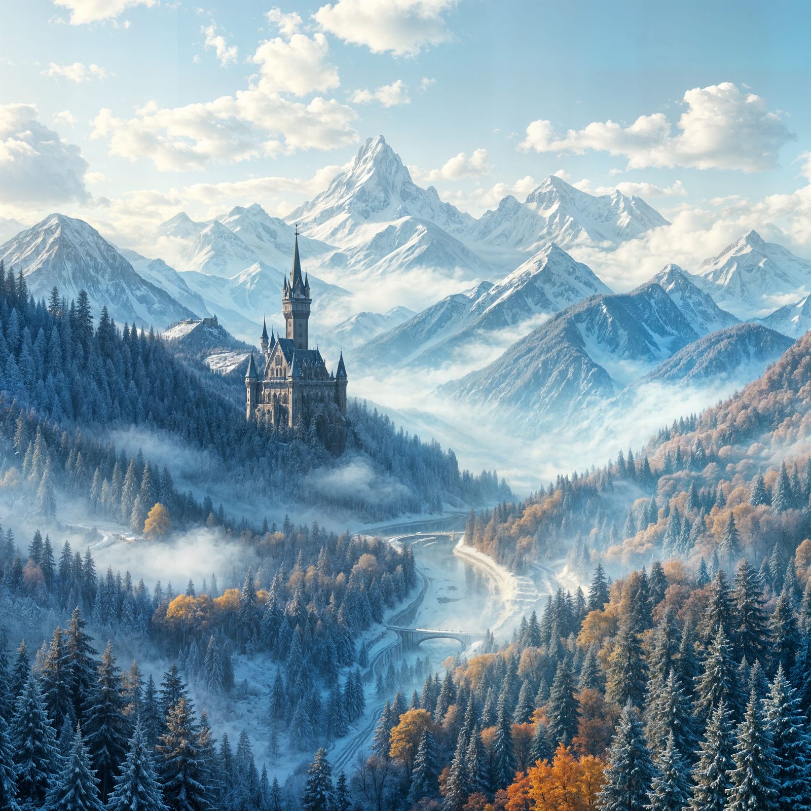 Surreal Winter Wonderland in Serene Forest Landscape