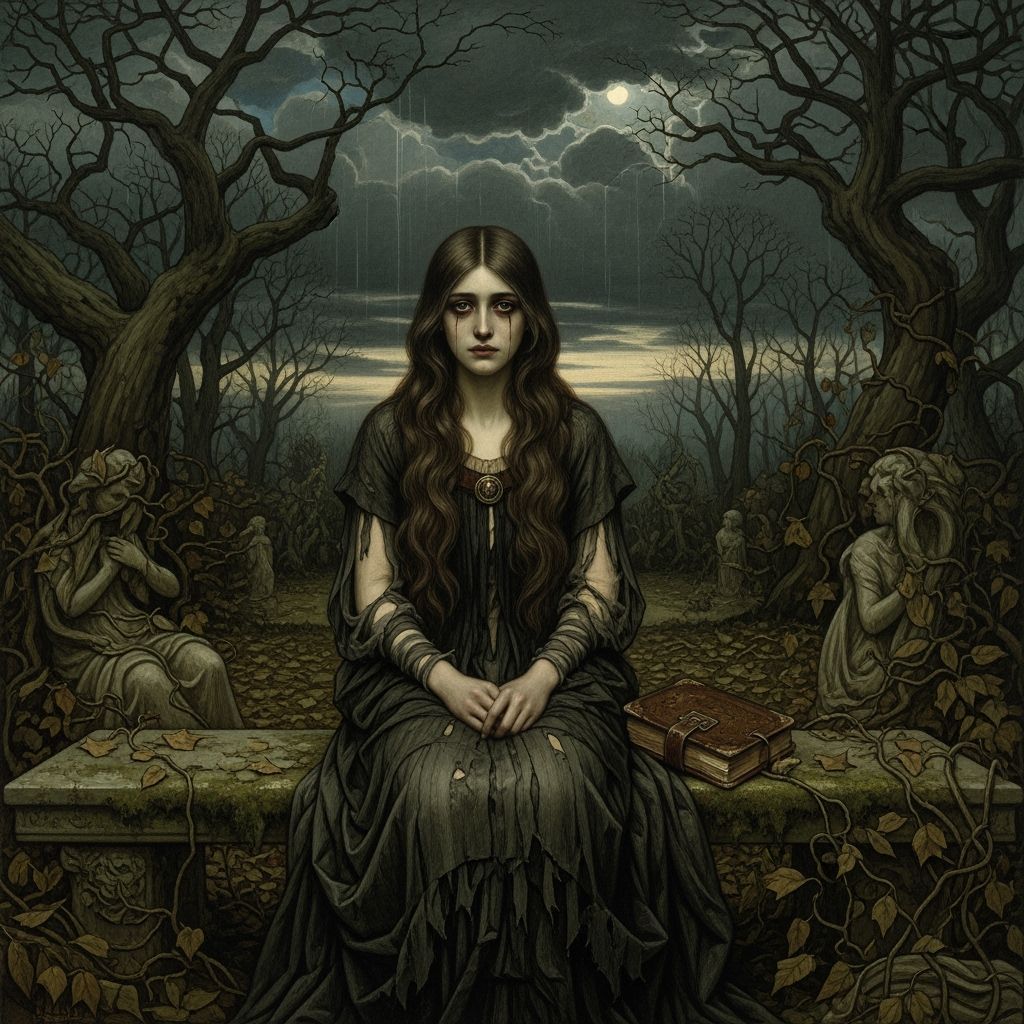 Grimdark Scene as Pre-Raphaelite Painting