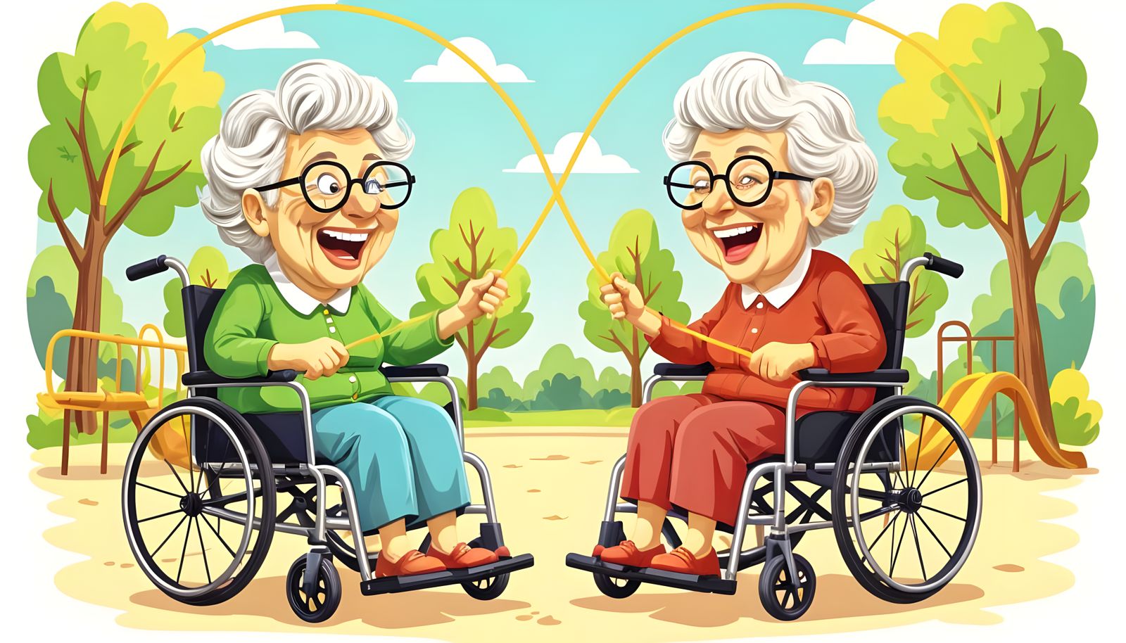 Whimsical Caricature of Elderly Women Playing