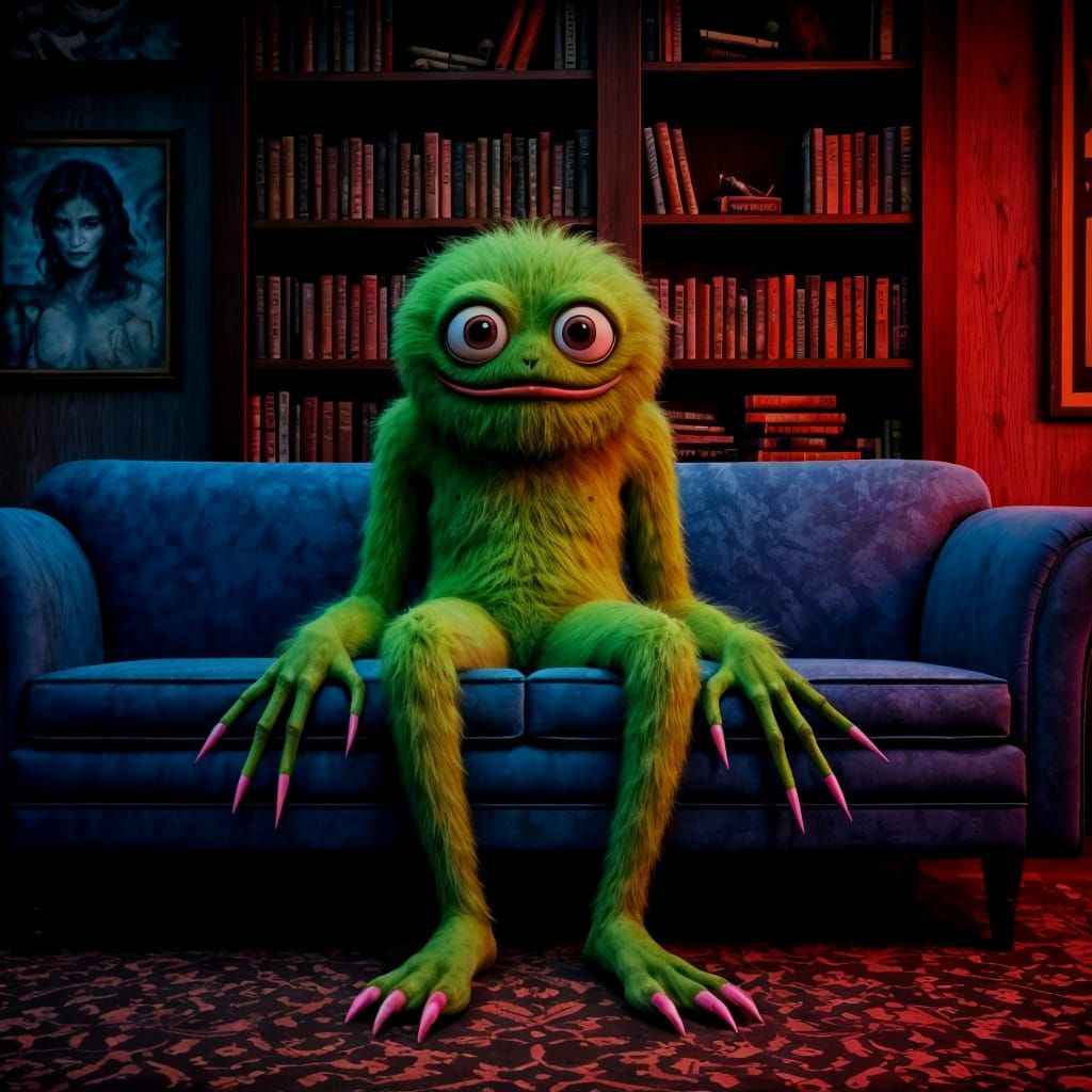 Eerie Creature in a Vintage Living Room