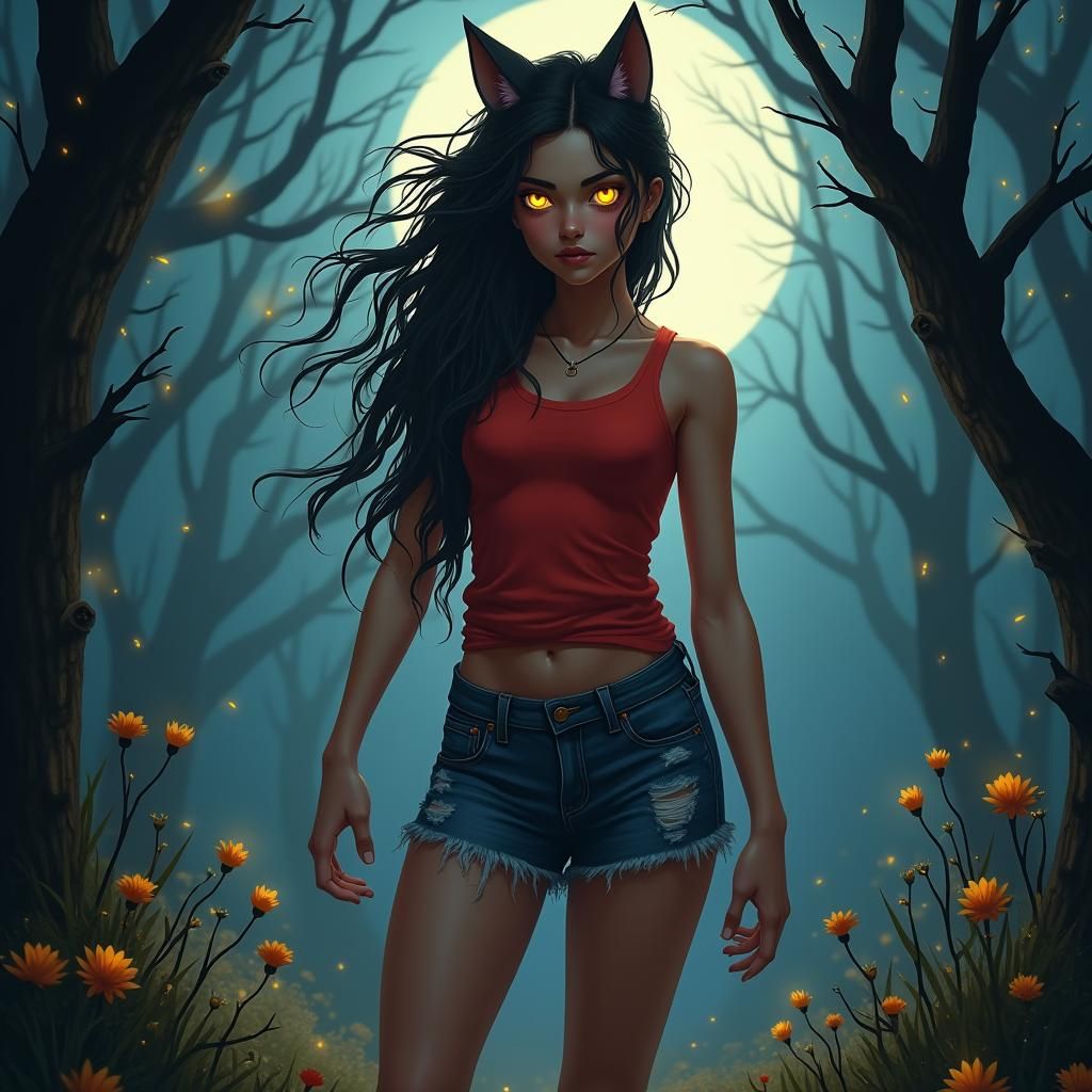 Teenage Werewolf Girl in Mystical Forest