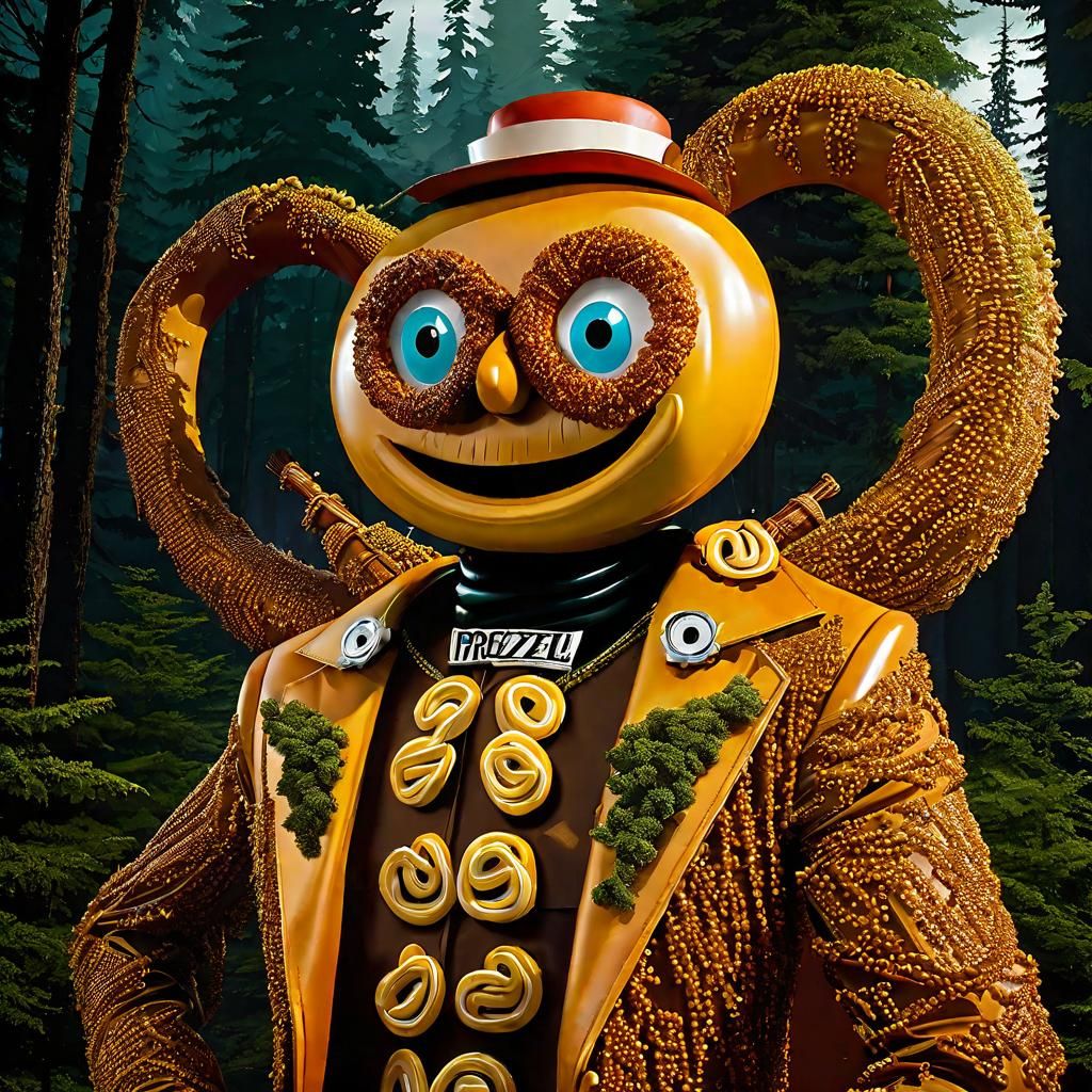 Pretzel Man in Forest Graphic Novel Style