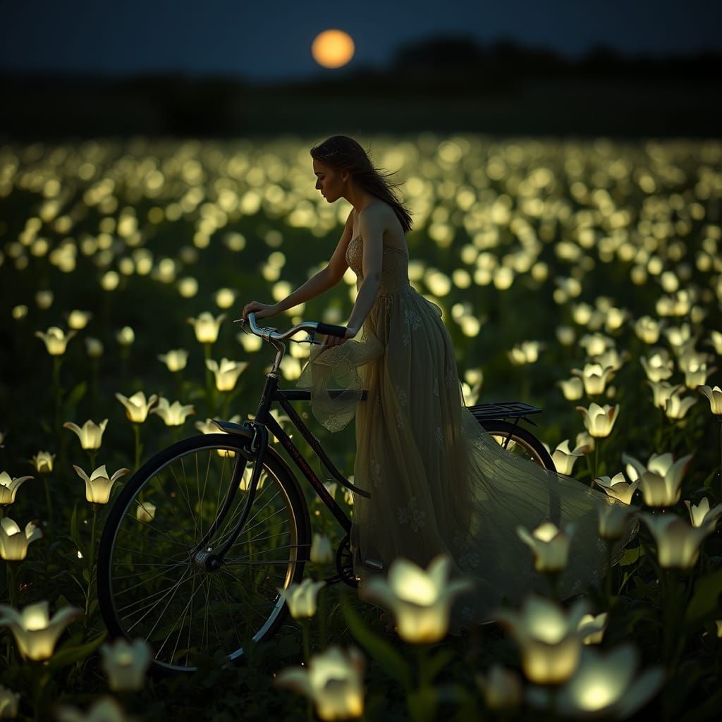 Bioluminescent Bicycle Ride in Botanical Surrealism