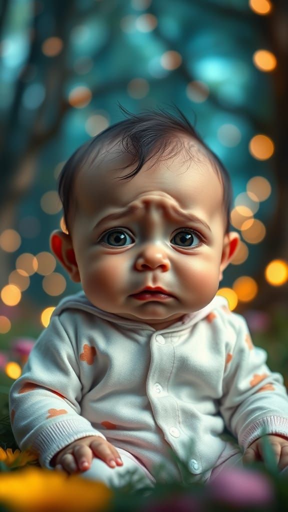 Crying Baby Lost in Magical Forest, Pixar Style