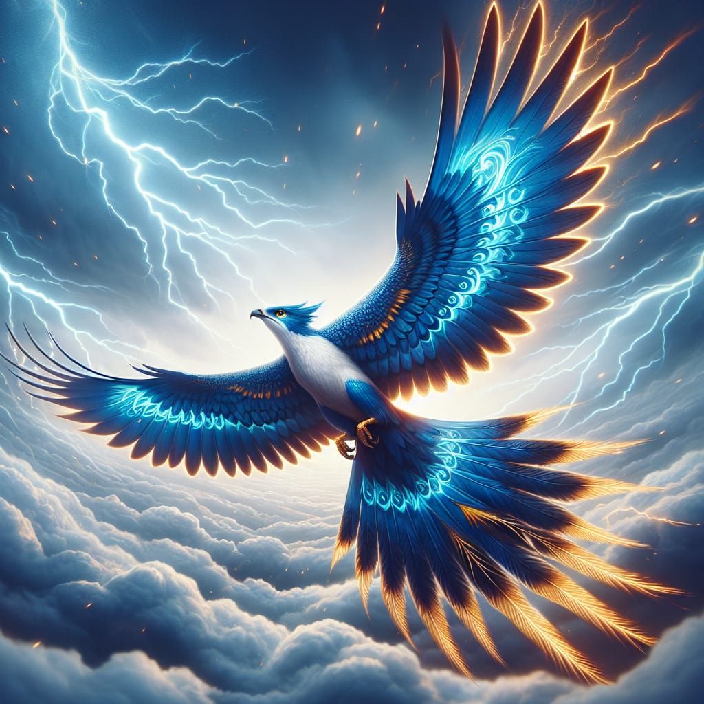 Majestic Thunderbird in Flight Over Overcast Sky