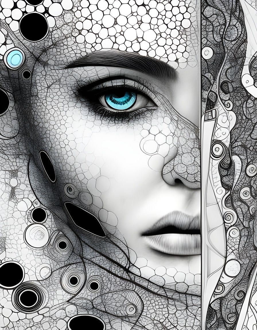 Abstract Ink Sketch: Truth, Beauty, Woman, Machine