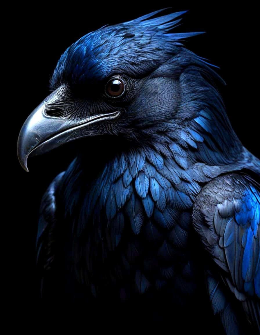 Majestic Raven Silhouette Against Black Background