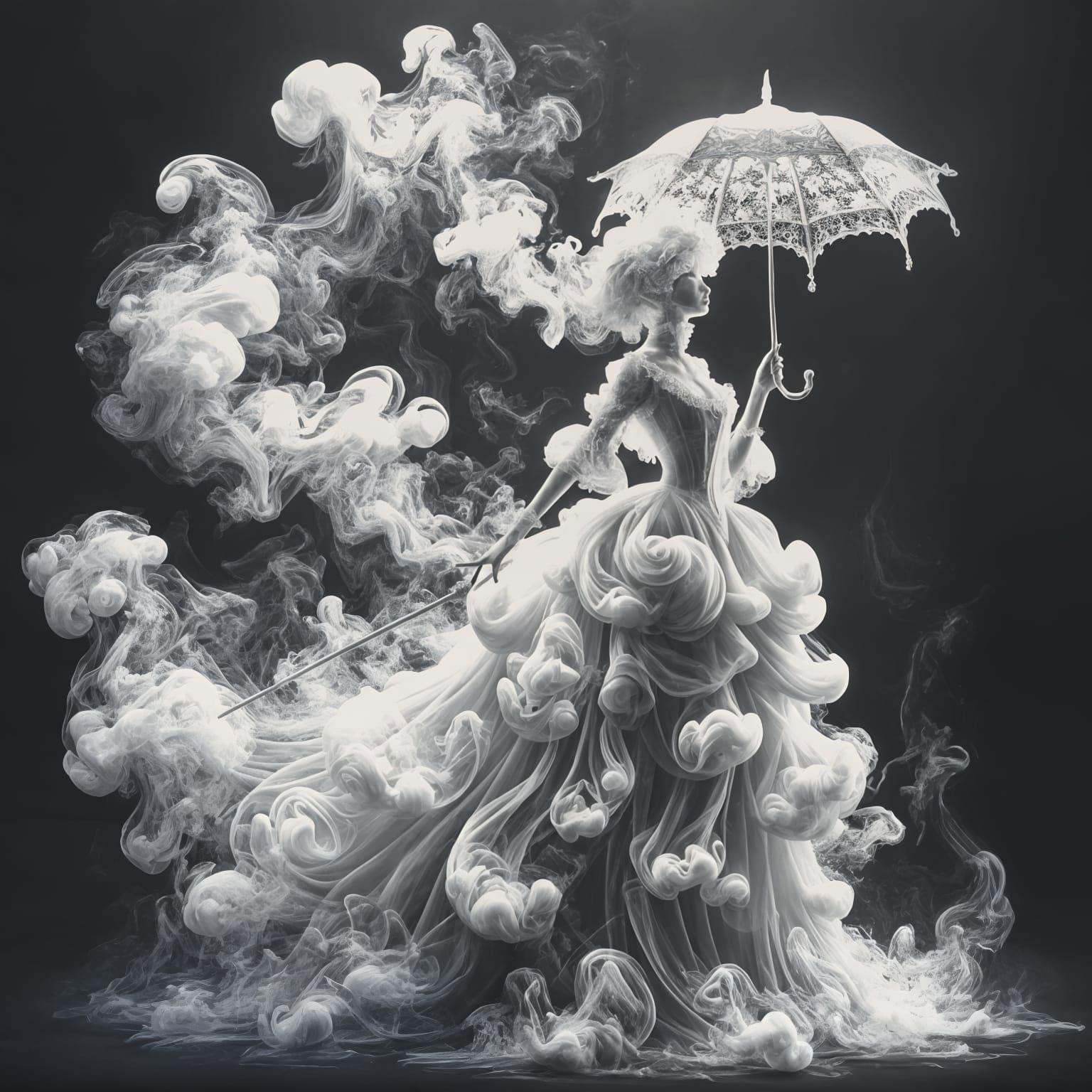 Ethereal Victorian Woman Embodied in White Smoke