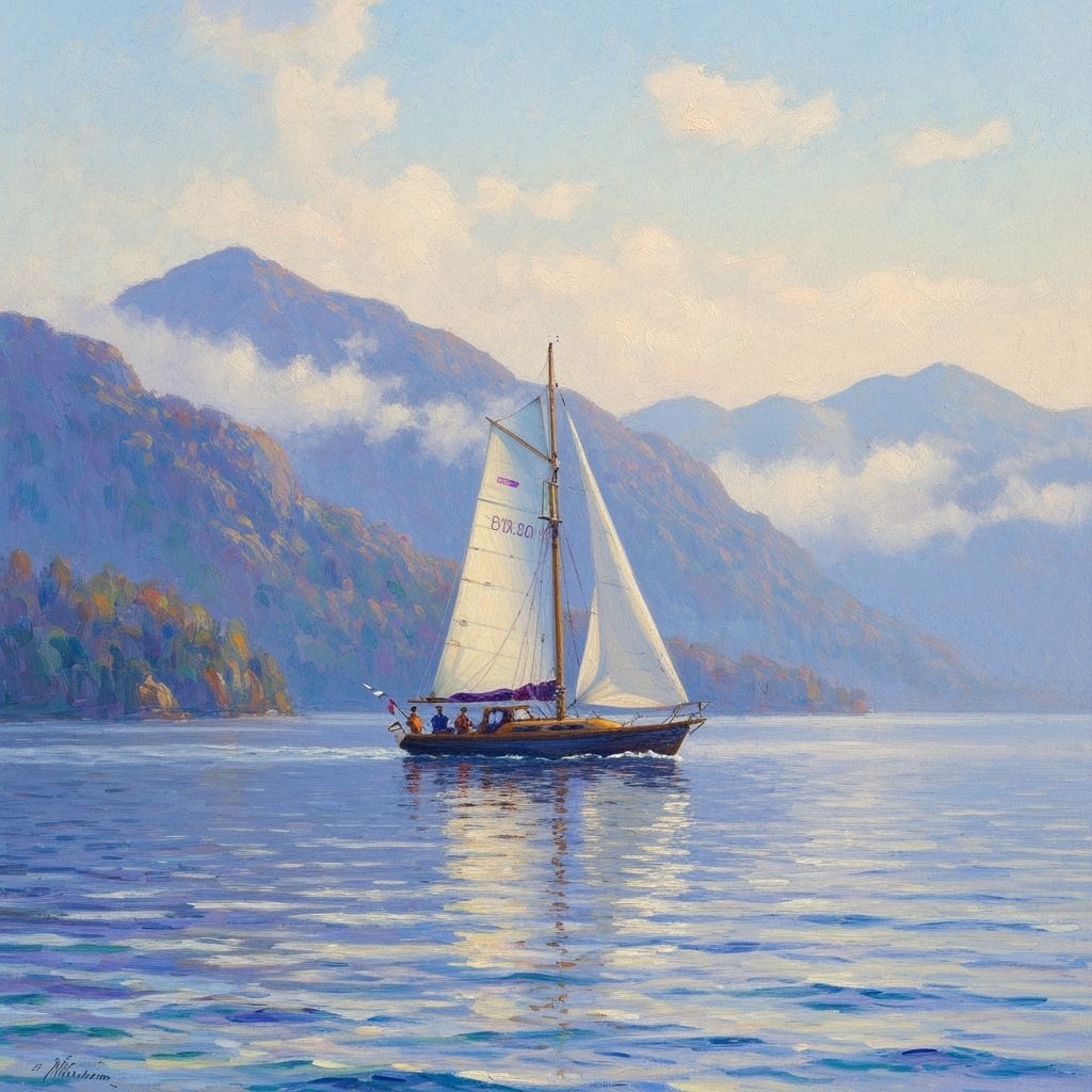 Sailboat on Misty Waters, Impressionistic Style