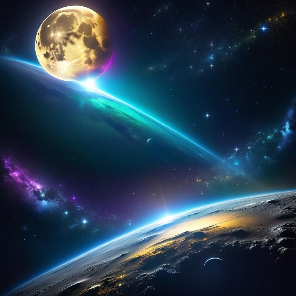 Glowing Moon Shining in the Darkness of Space