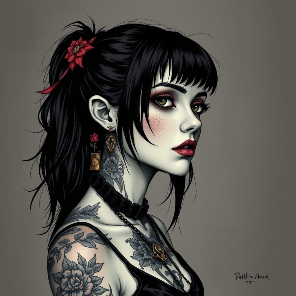 Goth Punk Girl with Tattoos, Bellicose Art