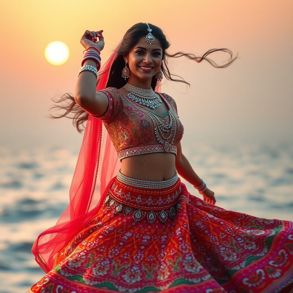 Ethereal Indian Beauty in Vibrant, Beaded Lehenga