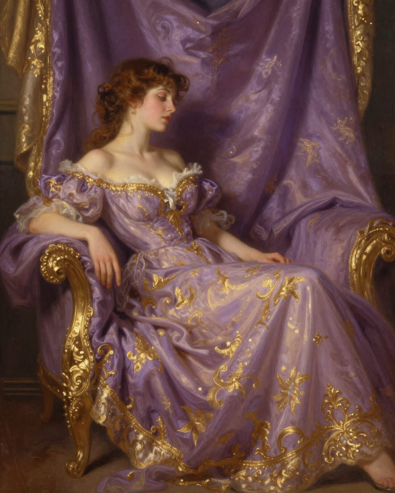 Opulent Violet Baroque Drapery with Romantic Glow