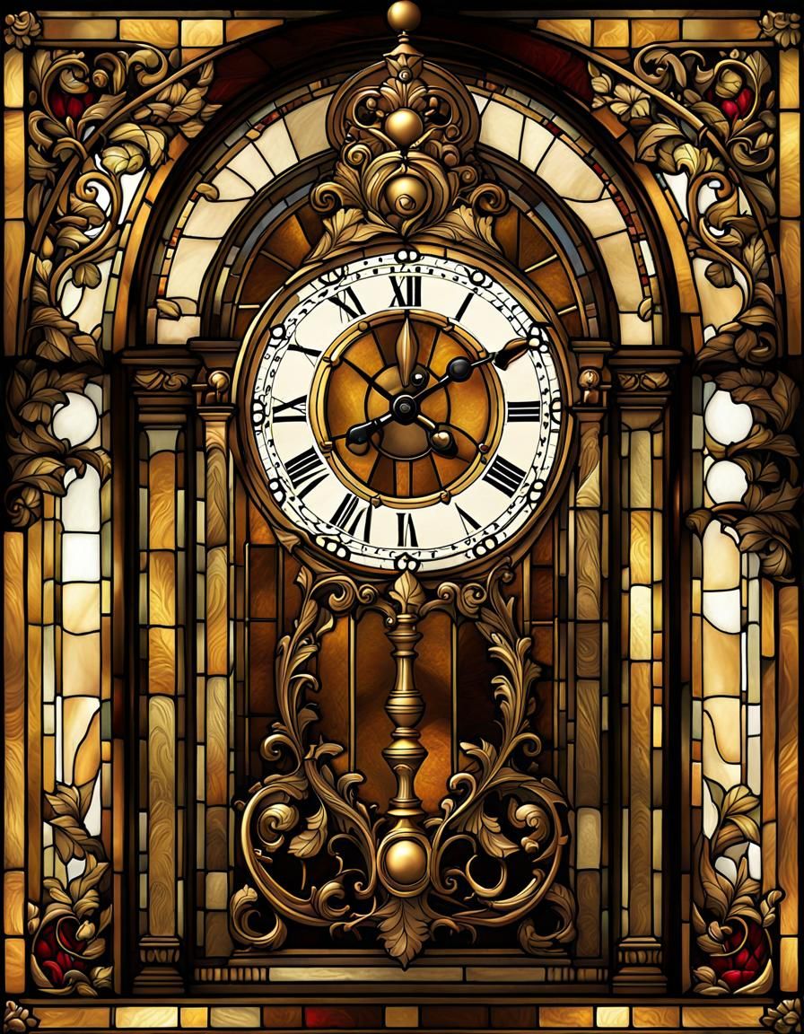 Stained Glass Grandfather Clock: Ornate Autumnal Masterpiece