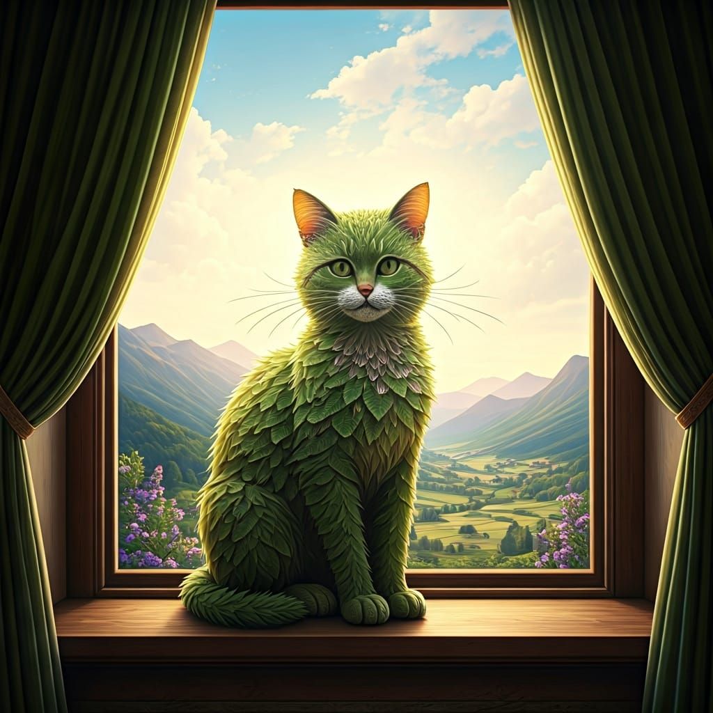 Catnip Cat Gazing Over Sun-Drenched Valley