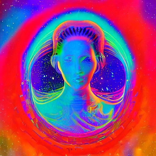 Holographic Cosmic Sun: Mixed Media Illustration