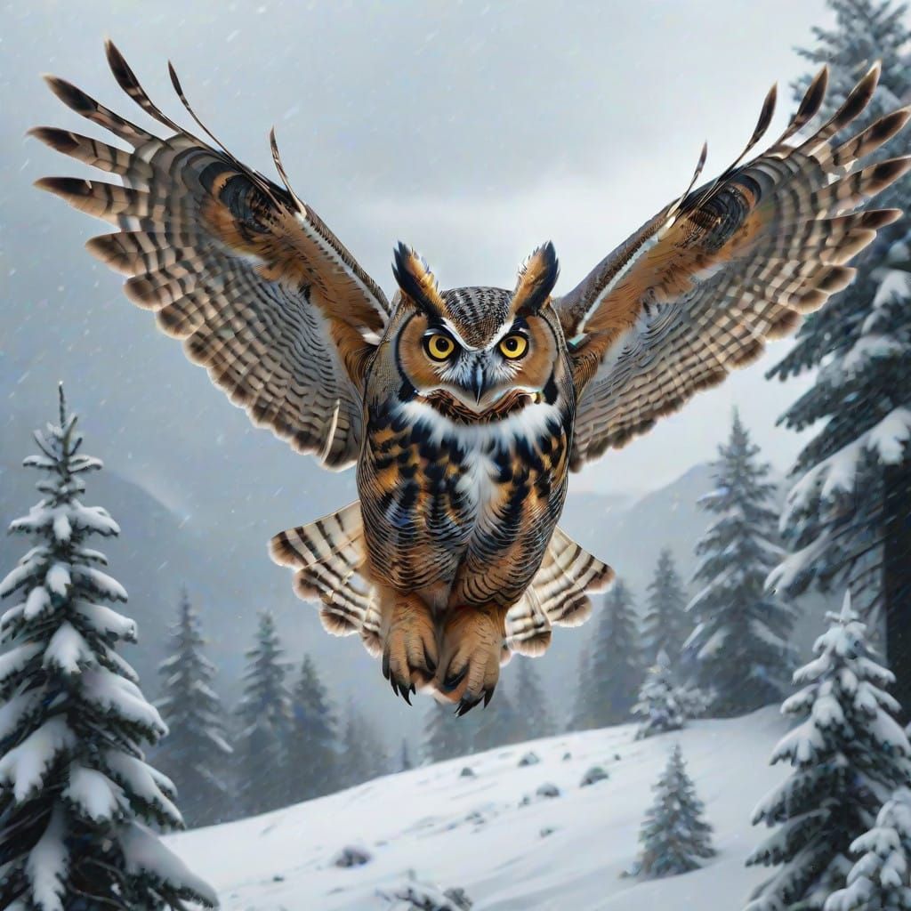 Stunning Great Horned Owl in Epic Digital Landscape
