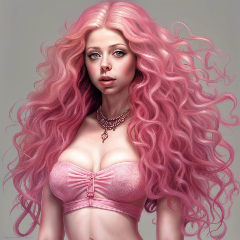 Love Goddess with Pink Hair in Cosmic Scene