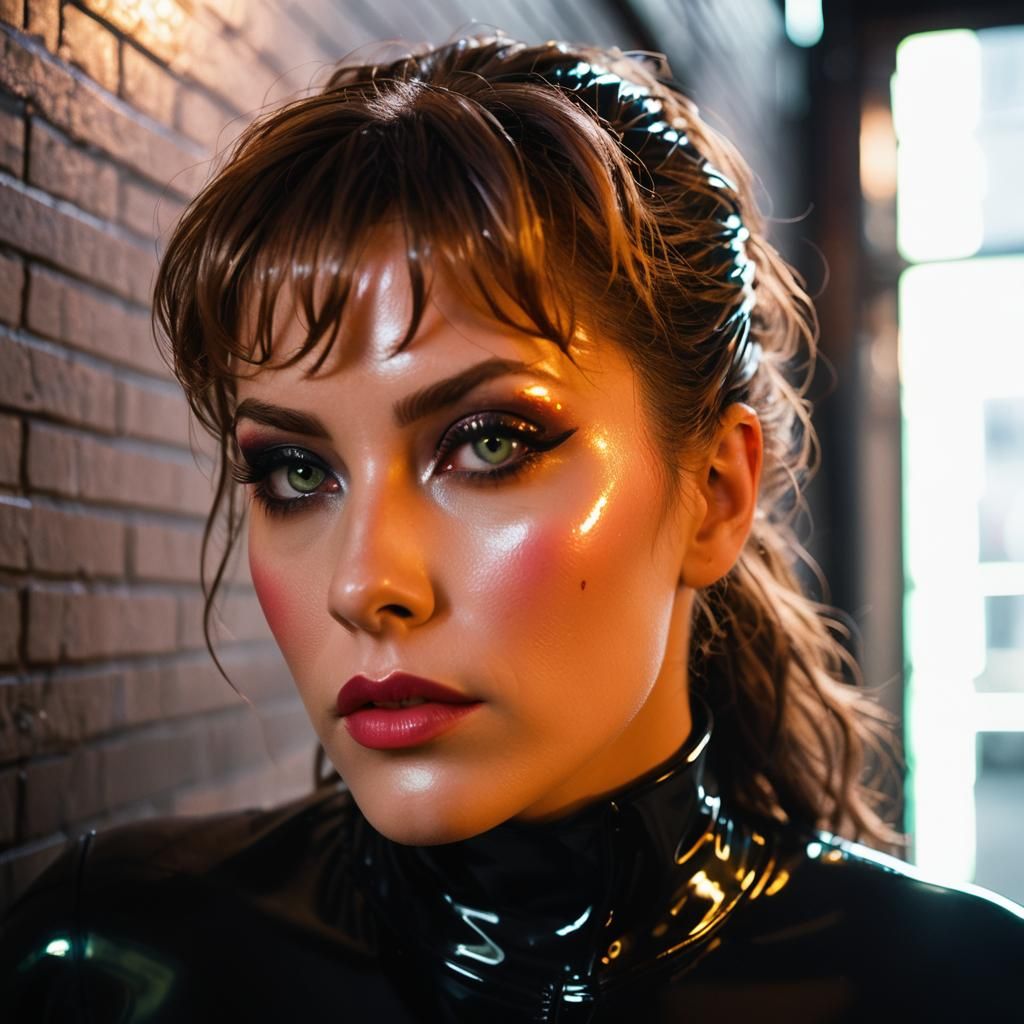 Glamorous Cyberpunk Portrait in Neon-Lit City