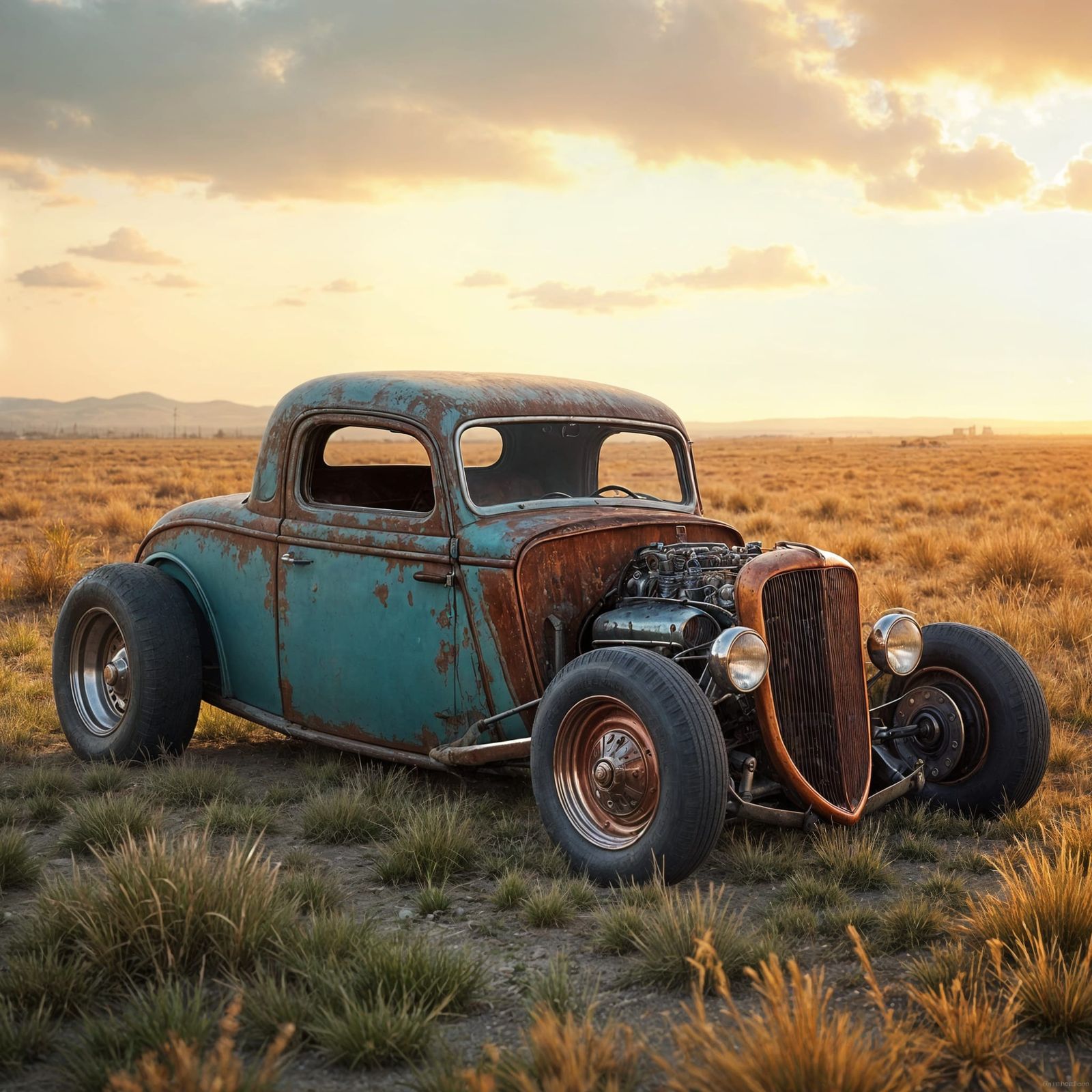 Stunning 1938 Ford Rat Rod Coupe in a Sunset Field