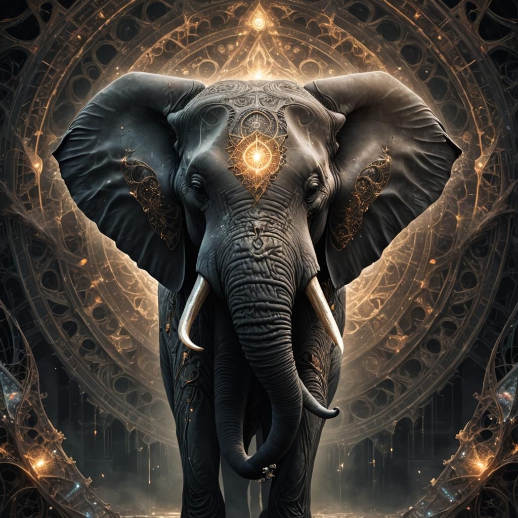 Fractal Gothic Elephant Head in Ethereal Light