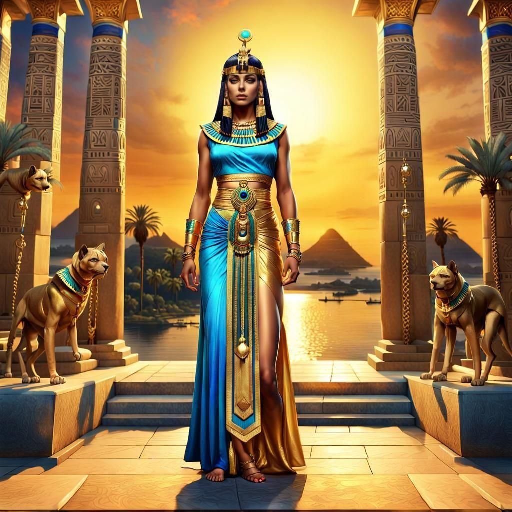 Cleopatra in Egyptian Royal Finery at Twilight