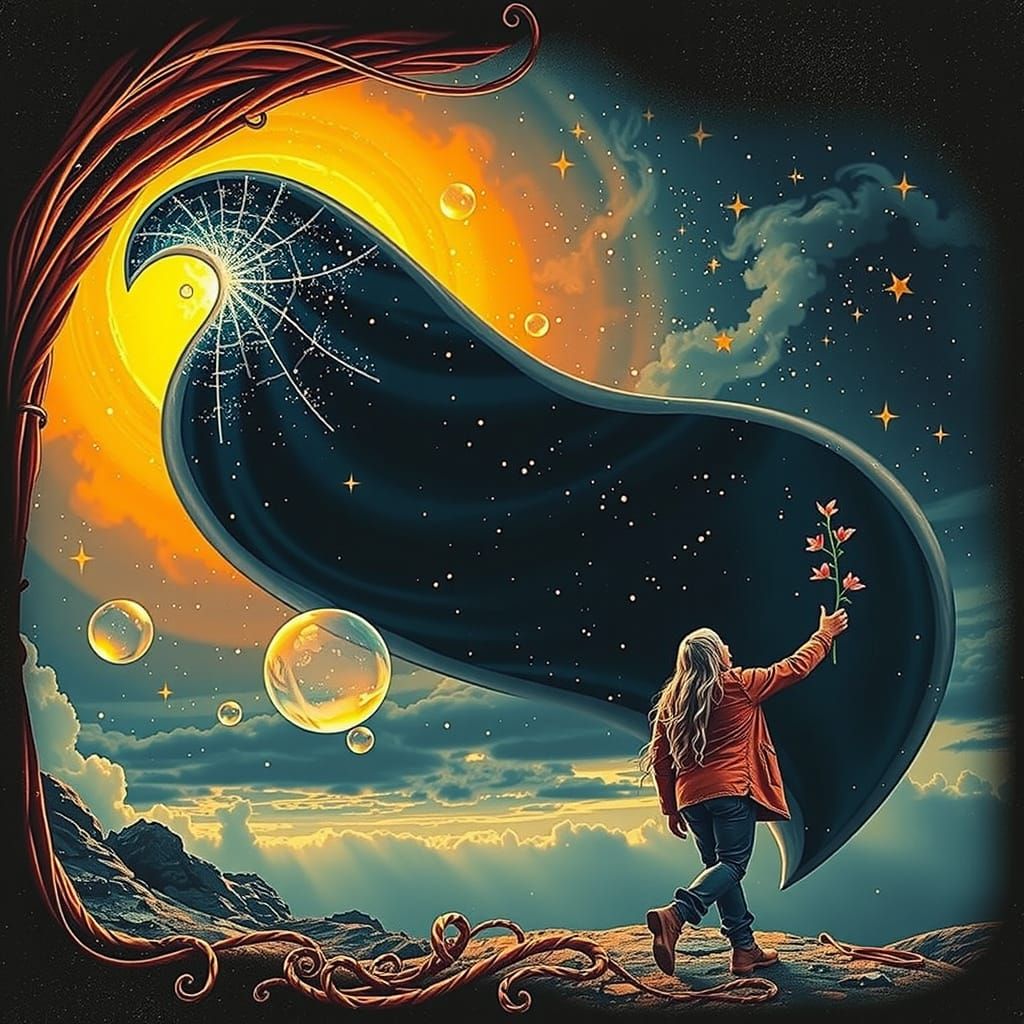 Macro View of Illuminated Nautilus Curves Under Starry Night...