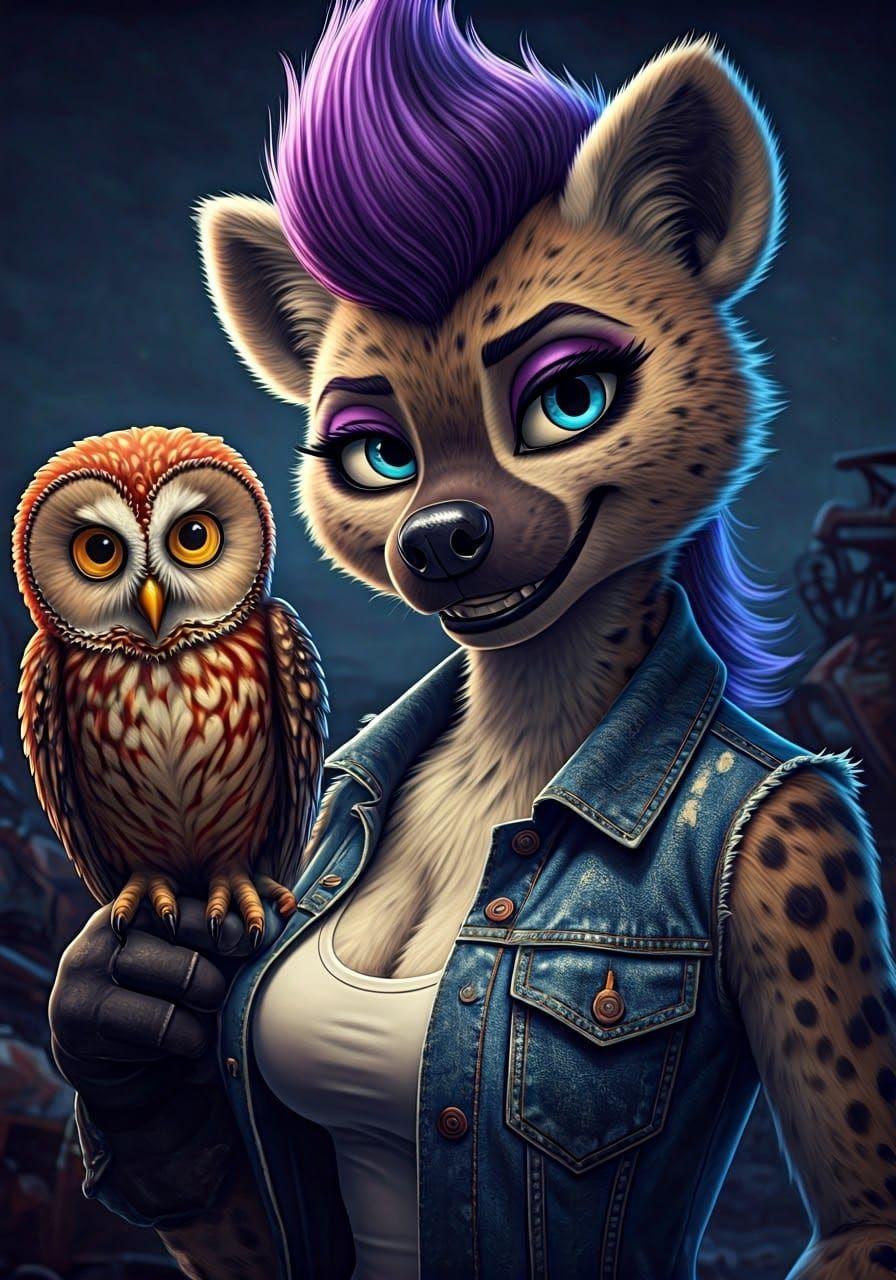 Cyberpunk Owl Goddess in Junkyard Dreamscape