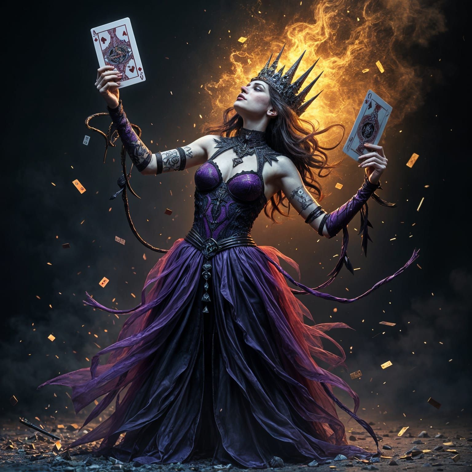 Chaotic Queen of Cards in Dark Fantasy Style