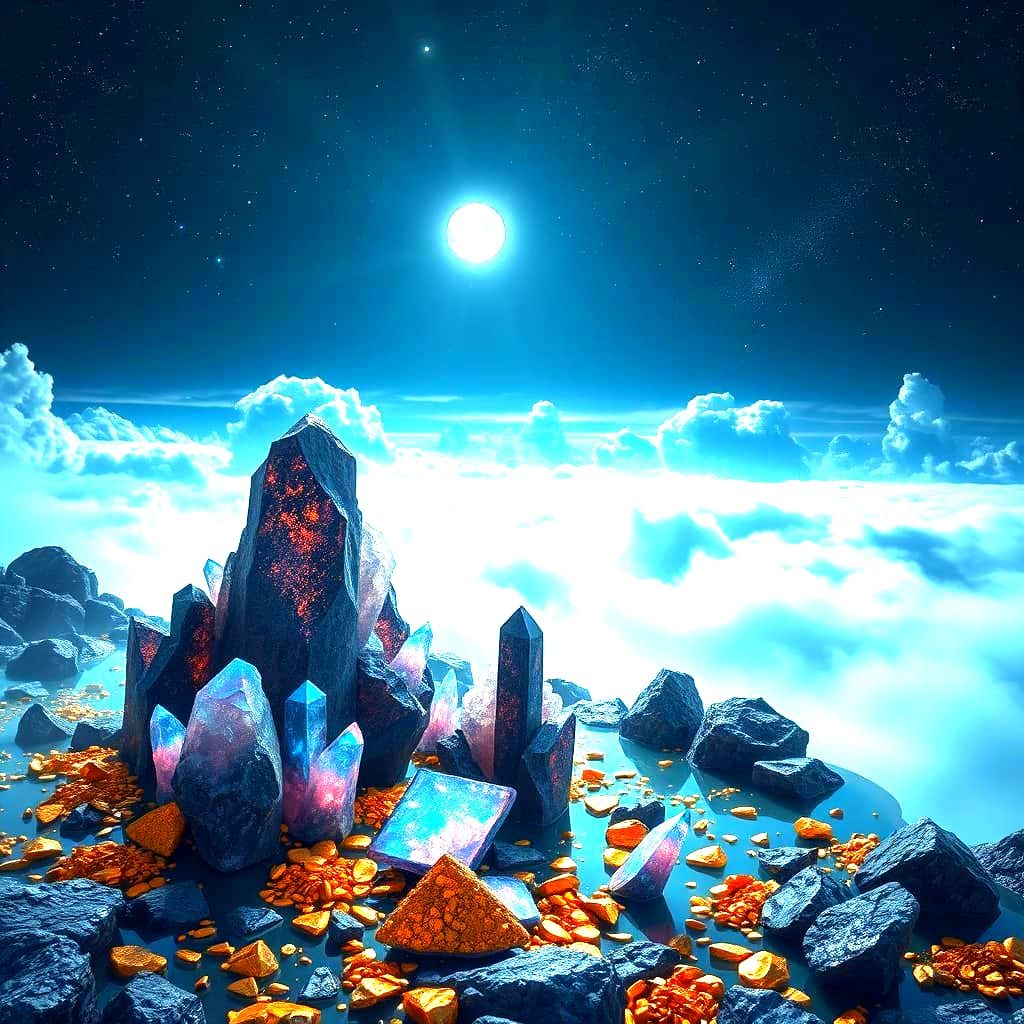 Galactic Crystal Landscape with Opal Smoke and Bismuth