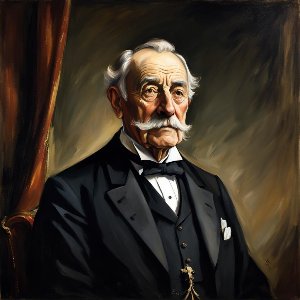 Detailed Portrait of an Old Butler in Oil Painting Style