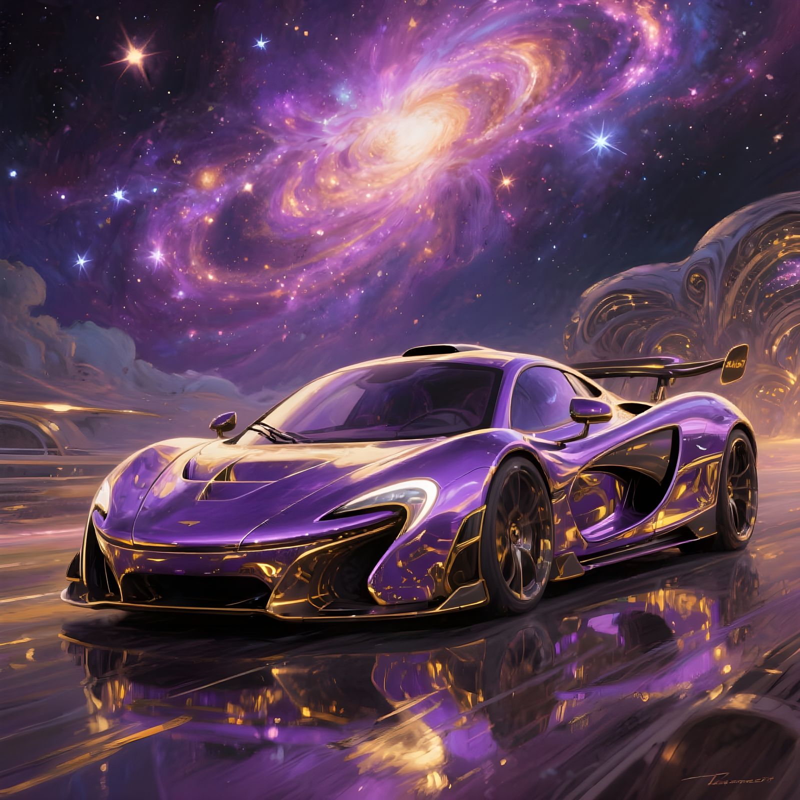 McLaren P1 Under Cosmic Nebula Sky