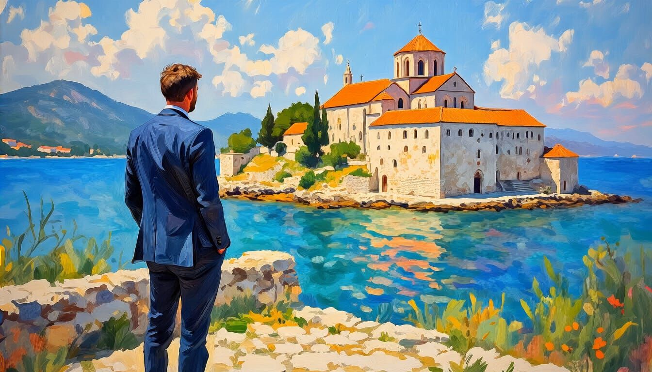 Impressionist Croatian Island Monastery Painting