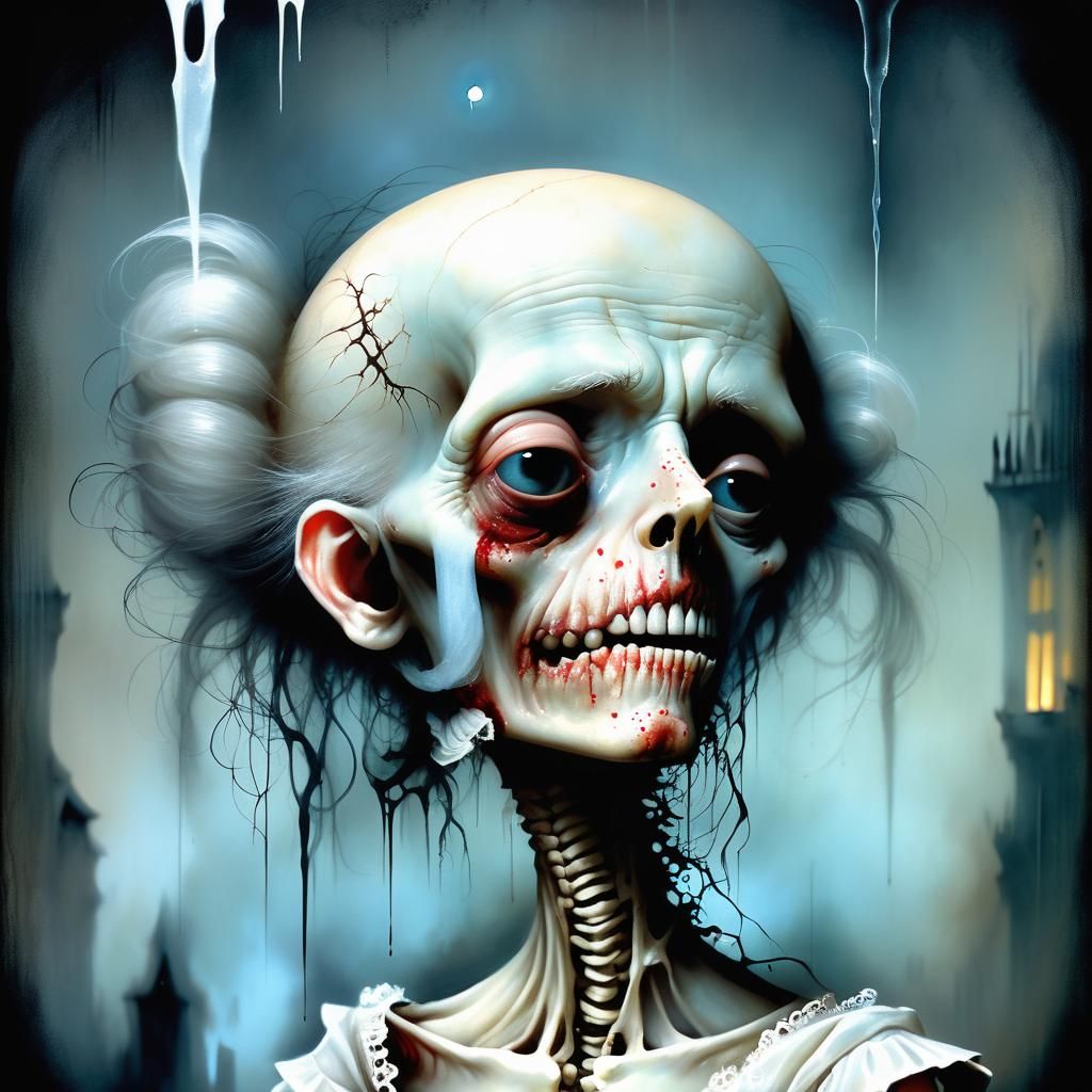 Haunting Old Man with Swollen Lips in Moonlight