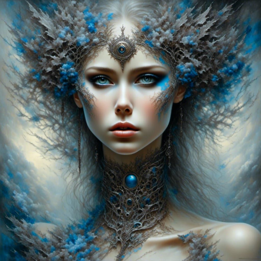 Surreal Androgynous Face in Dreamlike Landscape